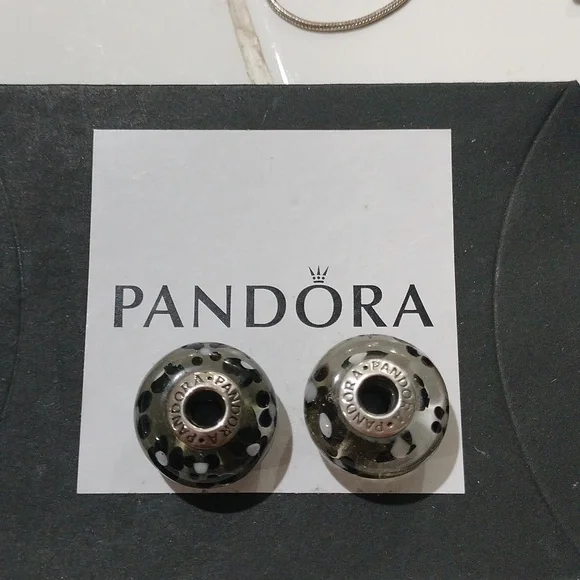 Pandora XL Black Blossoms Sterling Silver Glass Charms, Set of 2, 790752